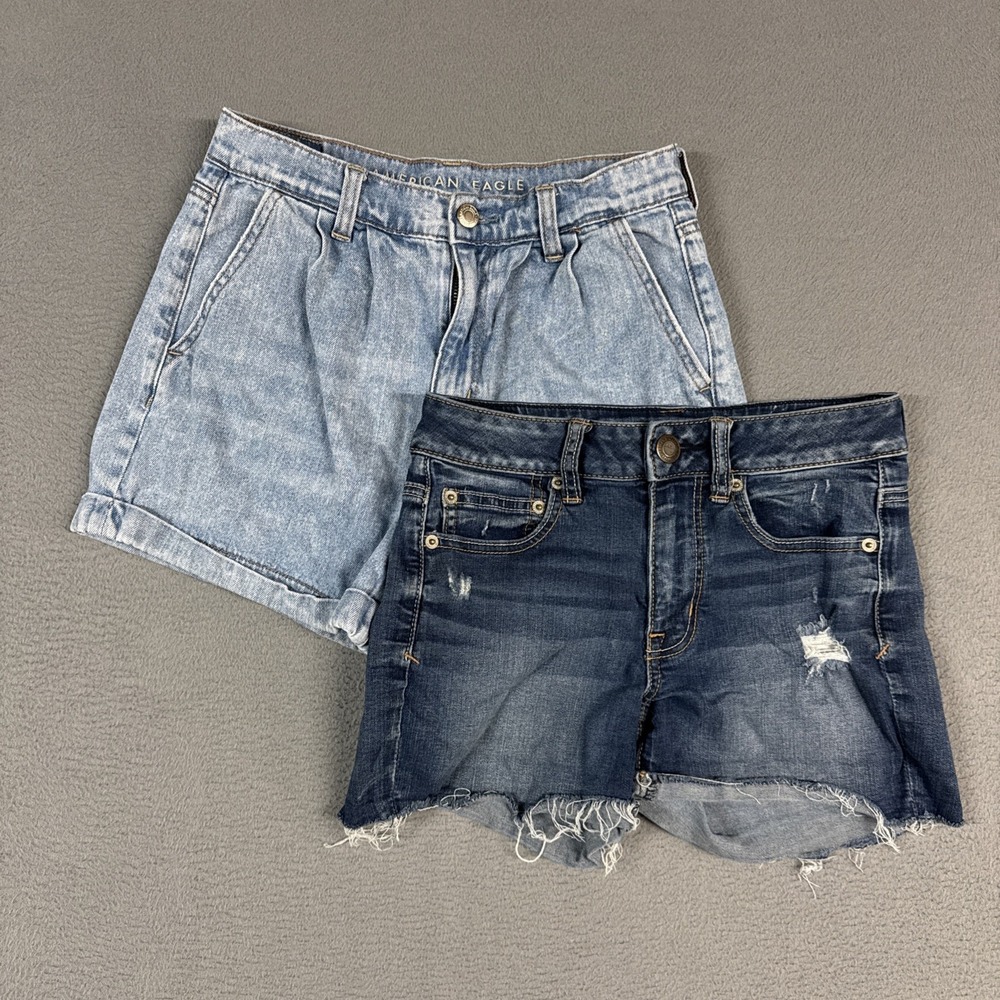 American Eagle Shorts Lot Bundle Womens 4 Blue Stretch Mom Distressed Denim